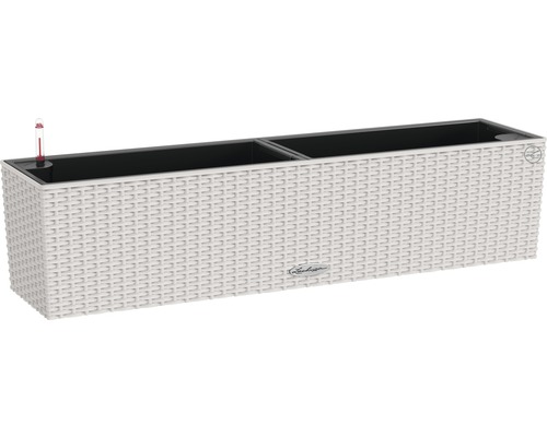 LECHUZA All-in-One Set Balkonbak Cottage Balconera Kunststof grijs 79x19x19 cm Rechthoekige plantenbak met irrigatiesysteem en rotanlook