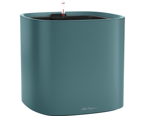 LECHUZA All-in-One Set Bloempot Color Pila Kunststof blauw Ø 35 cm H 32,6 cm Vierkante plantenbak met waterniveau-indicator