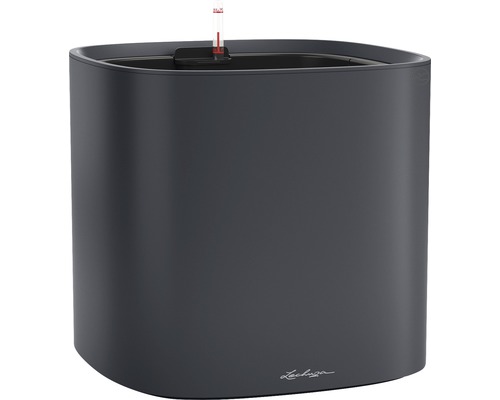 LECHUZA All-in-One Set Bloempot Color Pila Kunststof grijs Ø 35 cm H 32,6 cm Donkere plantenbak met irrigatiesysteem