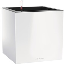 Vierkante plantenbak met irrigatiesysteem en waterniveau-indicator.