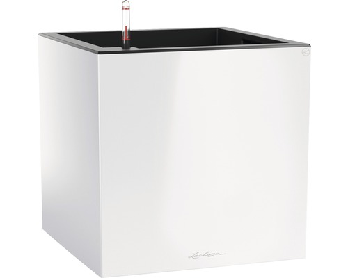 LECHUZA All-in-One Set Plantenbak Premium Canto Kunststof wit 40x40x40 cm Vierkante plantenbak met irrigatiesysteem en waterniveau-indicator.