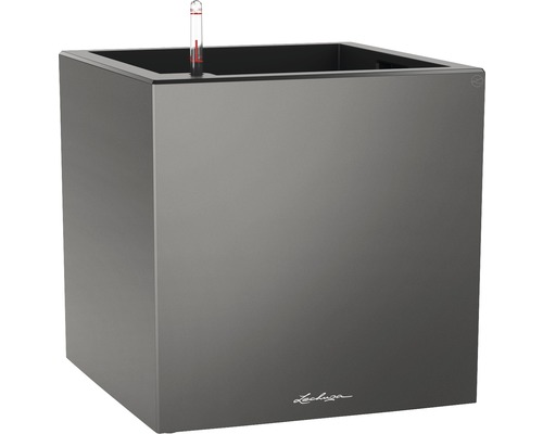 LECHUZA All-in-One Set Plantenbak Premium Canto Kunststof grijs 40x40x40 cm Vierkante plantenbak met waterniveau-indicator