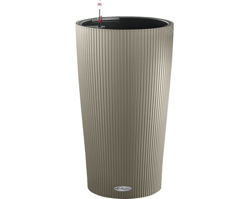 LECHUZA All-in-One Set Bloempot Color Cilindro Kunststof beige Ø 23 cm H 41 cm Hoge plantenbak met verticale ribbels