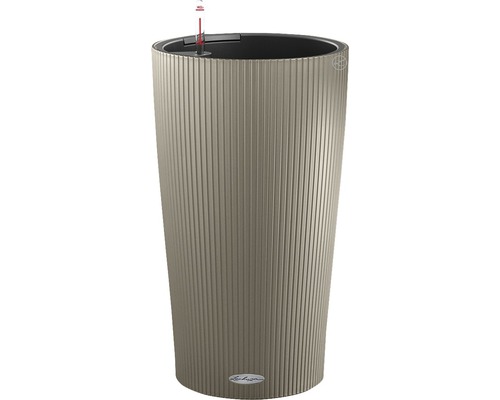 LECHUZA All-in-One Set Bloempot Color Cilindro Kunststof beige Ø 32 cm H 56 cm Hoge plantenbak met verticale ribbels