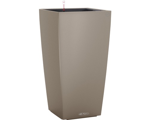 LECHUZA All-in-One Set Plantenbak Color Cubico Kunststof beige 22 x 22 x 41 cm Hoge, vierkante plantenbak met waterniveau-indicator