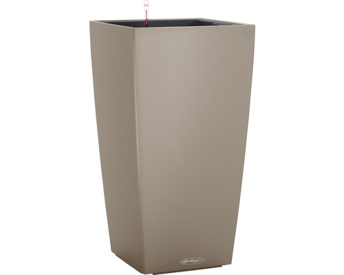 LECHUZA All-in-One Set Plantenbak Color Cubico Kunststof beige 30 x 30 x 56 cm Hoge, rechte plantenbak met irrigatiesysteem
