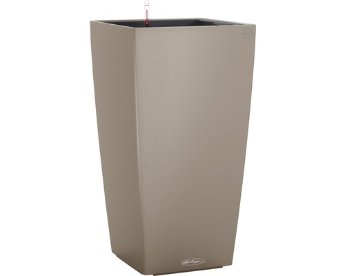 LECHUZA All-in-One Set Plantenbak Color Cubico Kunststof beige 40 x 40 x 75 cm Hoge, rechthoekige plantenbak met irrigatiesysteem en Lechuza logo