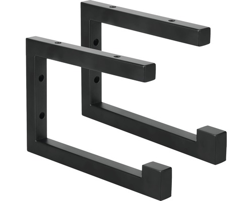 Twee zwarte metalen plankdragers