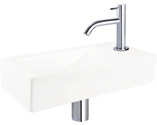 Rechthoekige wastafel met kraan en sifon