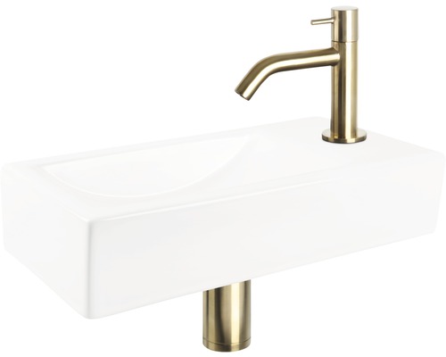 Opzetwastafel van keramiek met kraan en afvoergarnituur