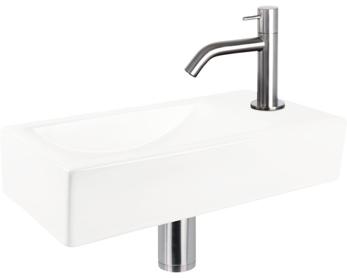 Opzetwastafel van keramiek met roestvrijstalen kraan