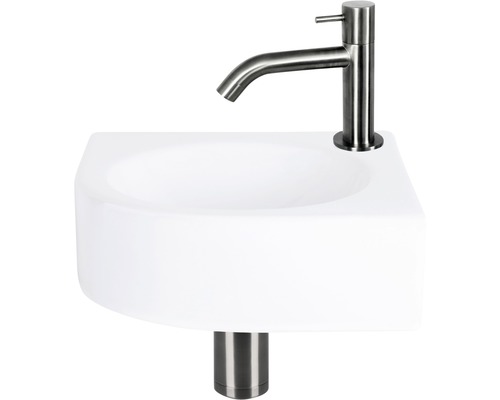 Keramische wastafel met roestvrijstalen kraan