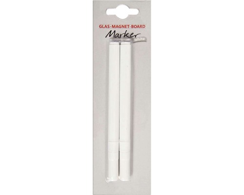 Twee witte glazen magneetbord markers in verpakking