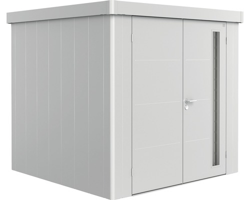 BIOHORT Berging Neo 2B incl. dubbele deur zilver metallic 236x236x222 cm Metalen tuinkast met dubbele deur en venster