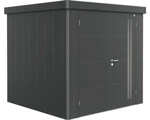 BIOHORT Berging Neo 2B incl. dubbele deur donkergrijs metallic 236x236x222 cm Metalen tuinhuis met deur en raam