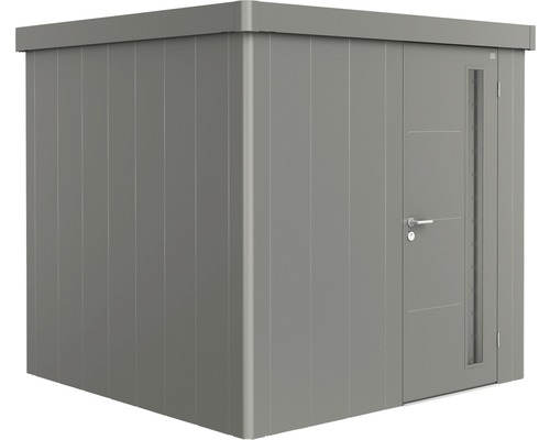 BIOHORT Berging Neo 2B incl. standaard deur kwartsgrijs metallic 236x236x222 cm Metalen tuinhuis met deur en raam