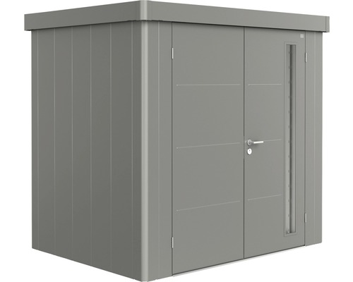 BIOHORT Berging Neo 1B incl. dubbele deur kwartsgrijs metallic 236x180x222 cm Metalen tuinhuis met dubbele deur en raam