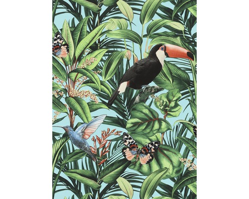 ERISMANN Vliesbehang 10121-18 bloemen groen Behang met jungle motief, inclusief toekan, kolibrie en vlinders.