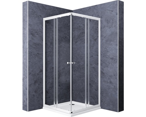 BREUER Douchecabine hoekinstap Ektos Express Q72 zilver 80 - 90 cm helder glas Hoekdouche met heldere glazen wanden en wit frame