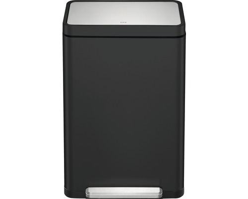 Zwarte rechthoekige pedaalemmer met zilverkleurige deksel en pedaal