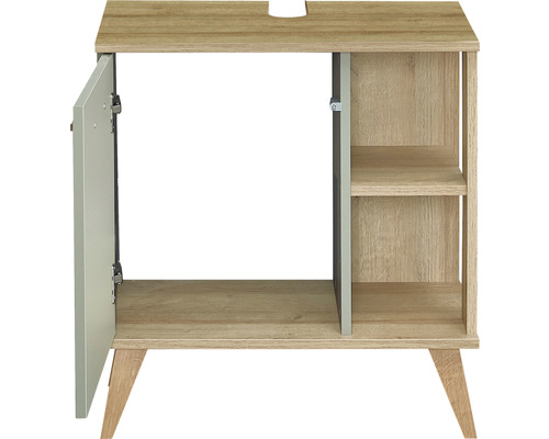 Wastafelonderkast met een deur en open schappen voor de badkamer