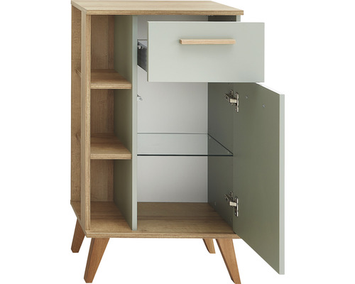 Zijkast met lade, deur, plank en schappen