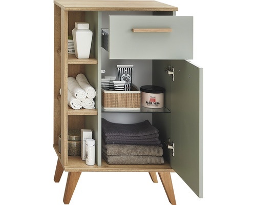 Badkamerkast met lade, planken en deur voor het opbergen van badkamerartikelen