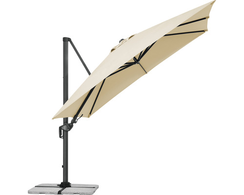 Vrijhangende parasol met grijs frame en stenen voet