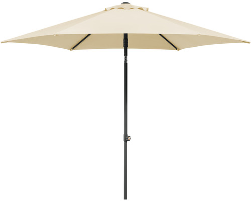 Beige parasol met zwarte paal voor de tuin