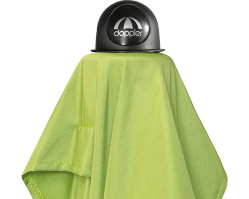 Opgevouwen groene paraplu met Doppler-logo