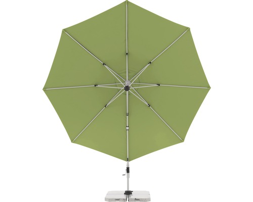 Geopende tuinzweefparasol met standaard