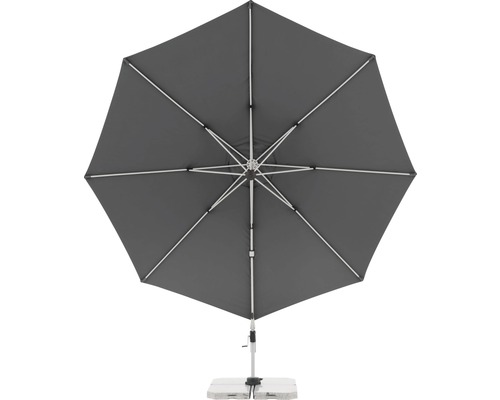 Vierkante parasol met parasolvoet van onderen