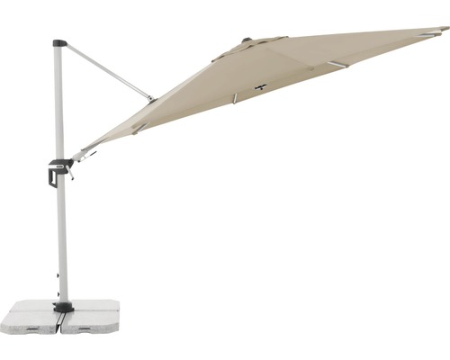 Beige zweefparasol met grijze standaard