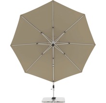 Onderaanzicht van een rechthoekige parasol met standaard