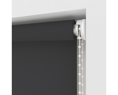 Donkergrijs rolgordijn met kettingbediening voor raamdecoratie