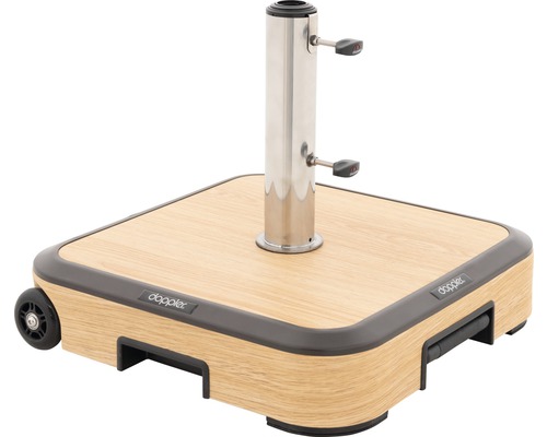 Vierkante parasolvoet met wielen en roestvrijstalen buis