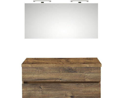 PELIPAL Badkamermeubelset Napoli met spiegel en wastafel 120 cm ribbeck eiken Wastafelcombinatie met spiegel en twee lades