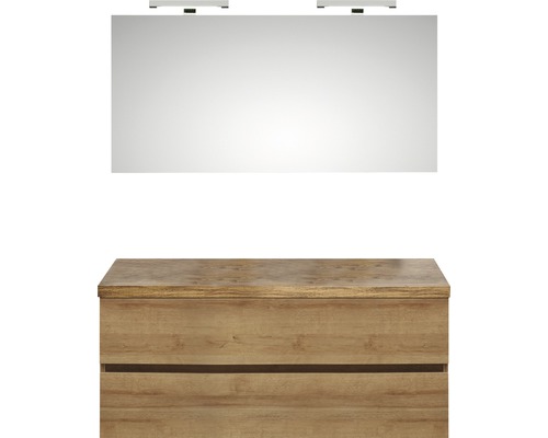 PELIPAL Badkamermeubelset Napoli met spiegel en wastafel 120 cm riviera eiken Wastafel met spiegel en onderkast in de badkamer