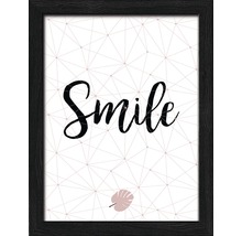 Ingelijste wanddecoratie met het woord Smile en een bladmotief