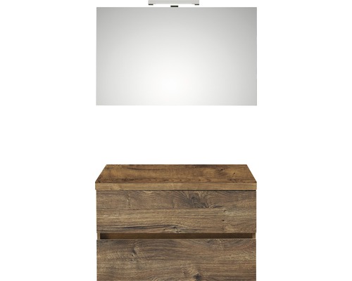 PELIPAL Badkamermeubelset Napoli met spiegel en wastafel 90 cm ribbeck eiken Wastafelcombinatie met spiegel en onderkast in houtlook