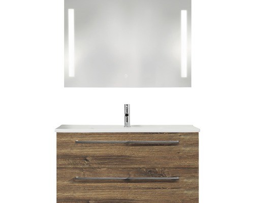 PELIPAL Badkamermeubelset Cavallino 100 cm incl. spiegel met verlichting ribbeck eiken-0