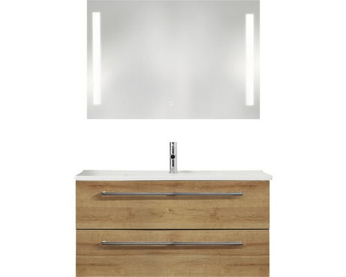 PELIPAL Badkamermeubelset Cavallino 100 cm incl. spiegel met verlichting riviera eiken-0