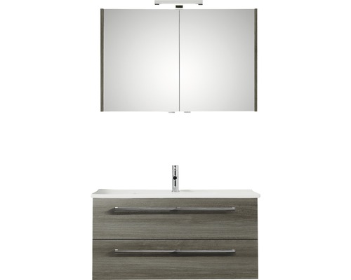 PELIPAL Badkamermeubelset Cavallino 100 cm incl. spiegelkast met verlichting grafiet structuur