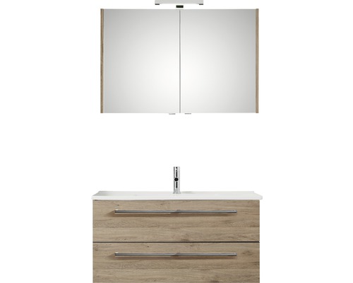 PELIPAL Badkamermeubelset Cavallino 100 cm incl. spiegelkast met verlichting sanremo eiken