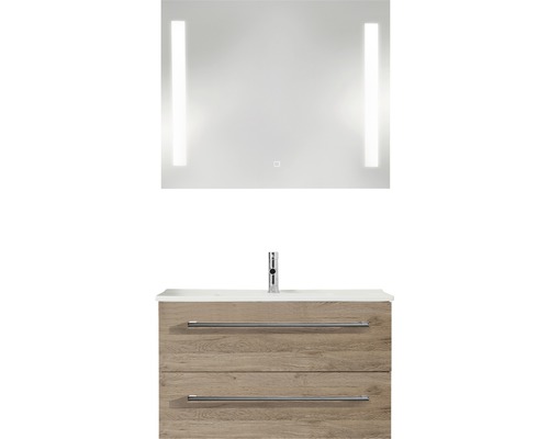 PELIPAL Badkamermeubelset Cavallino met spiegel en wastafel 75 cm sanremo eiken Wastafelcombinatie met spiegel en verlichting voor de badkamer