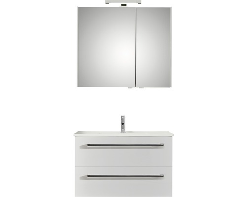 PELIPAL Badkamermeubelset Cavallino wit hoogglans 75 cm incl. spiegelkast met verlichting metaalkleurig