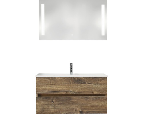 PELIPAL Badkamermeubelset Cavallino greeploos 100 cm incl. spiegel met verlichting ribbeck eiken-0