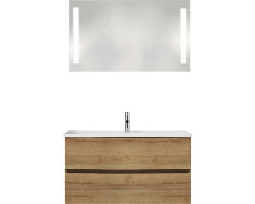 PELIPAL Badkamermeubelset Cavallino met spiegel en wastafel 100 cm riviera eiken Wastafelcombinatie met spiegel en houtlook