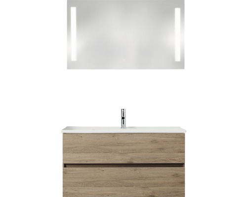 PELIPAL Badkamermeubelset Cavallino greeploos 100 cm incl. spiegel met verlichting sanremo eiken-0