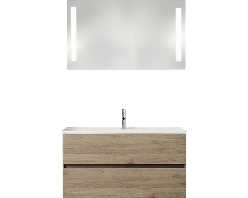 PELIPAL Badkamermeubelset Cavallino met spiegel en wastafel 100 cm sanremo eiken Badkamerset met wastafelonderkast, wastafel en spiegel